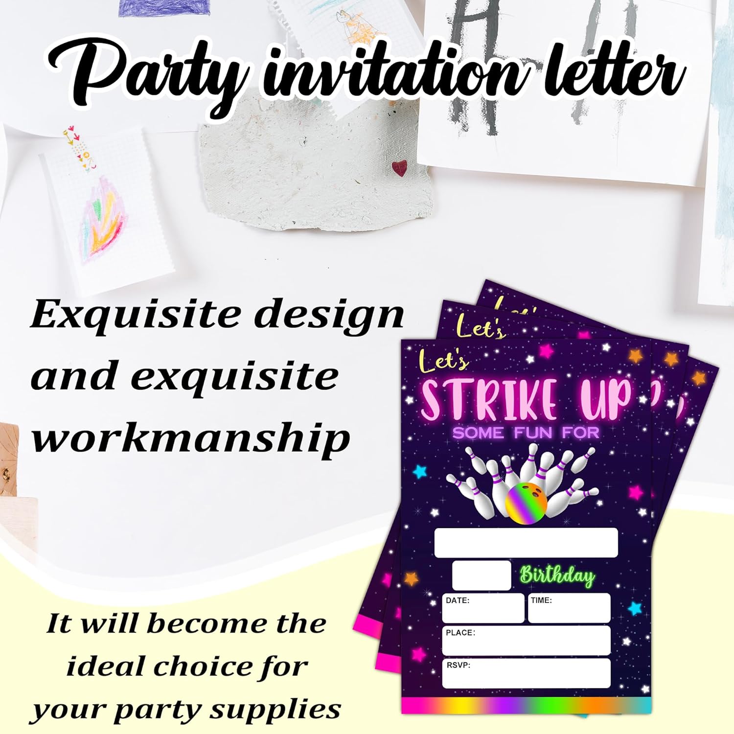 Bowling Party Birthday Invite Cards with Envelopes