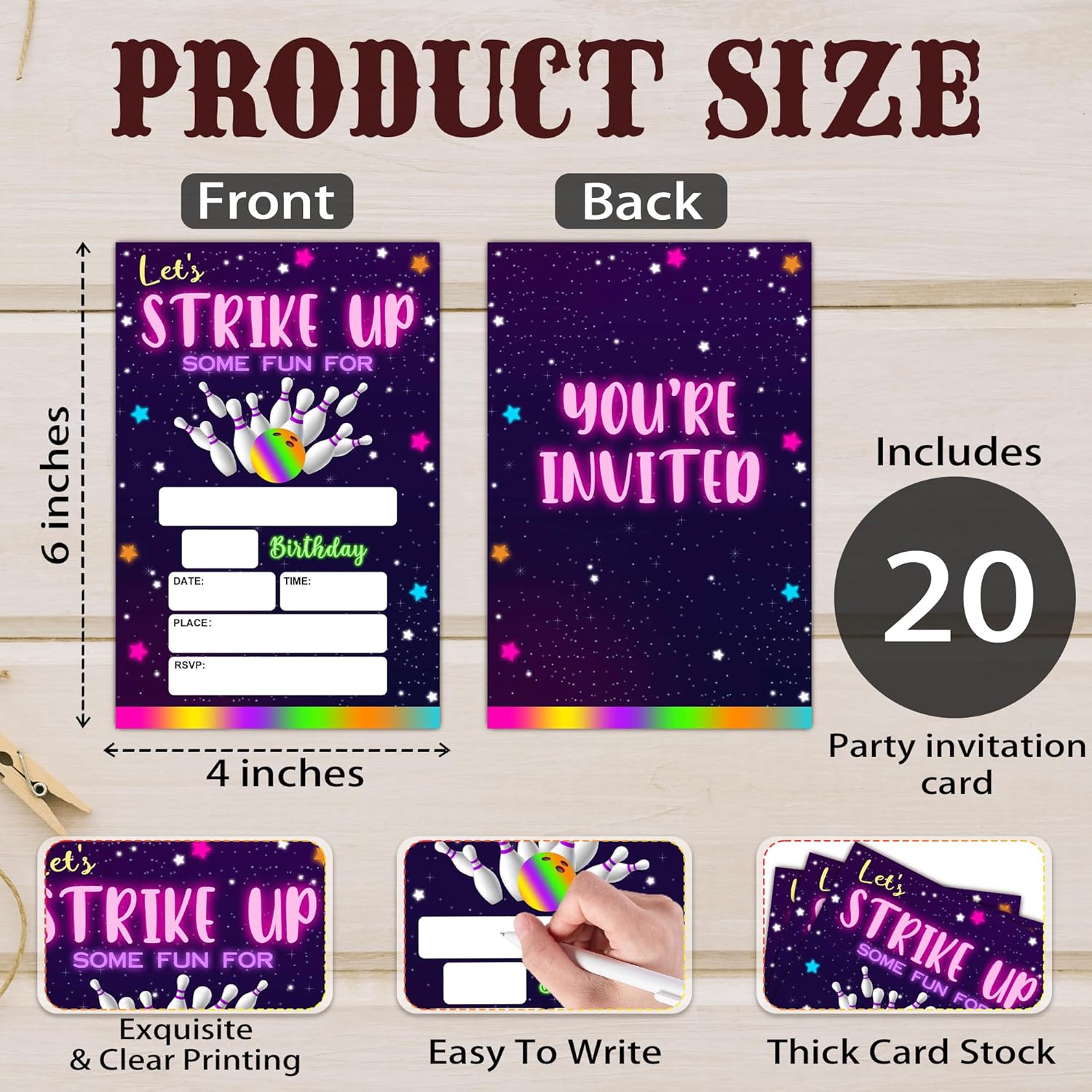Bowling Party Birthday Invite Cards with Envelopes