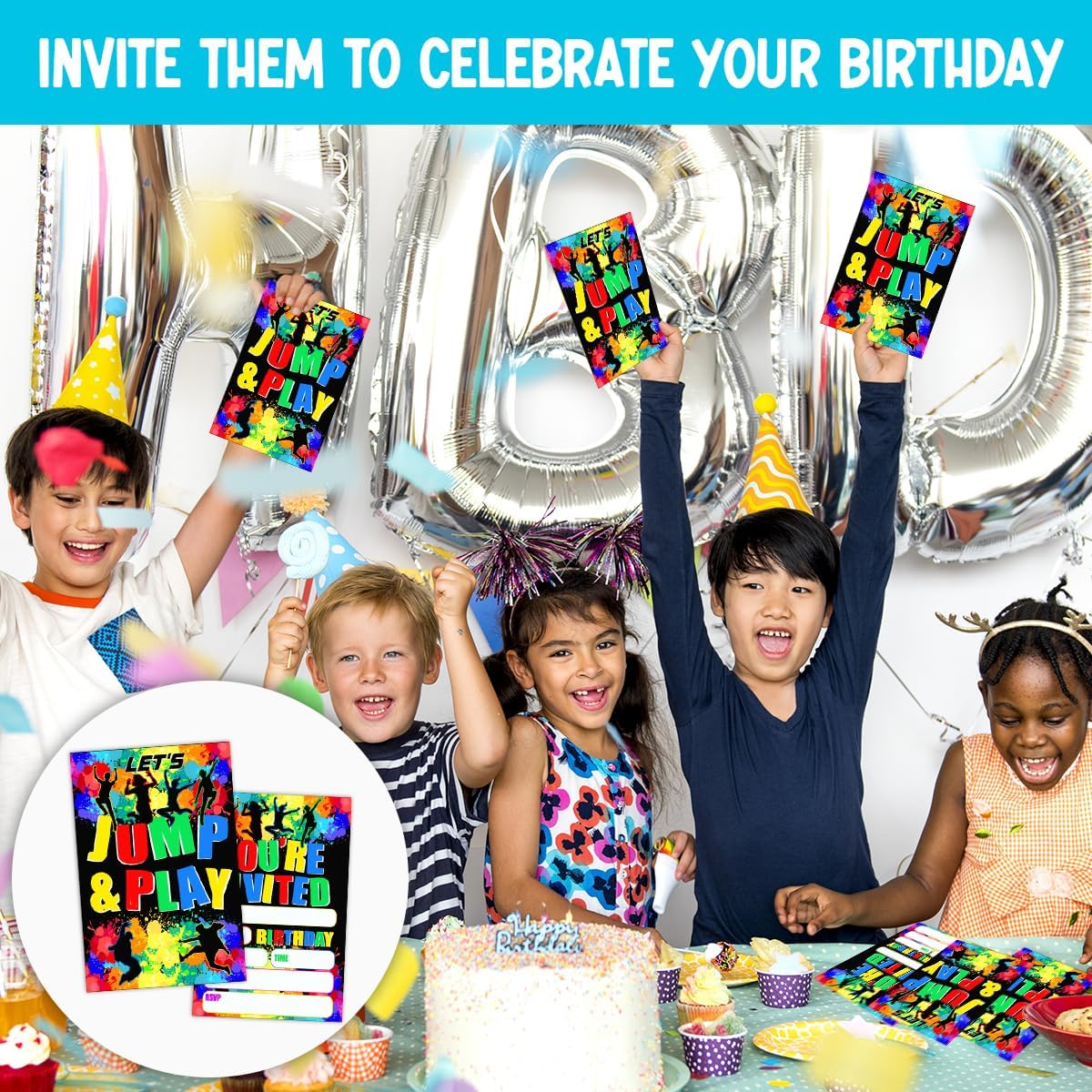Trampoline Jump Birthday Party Invitations Set