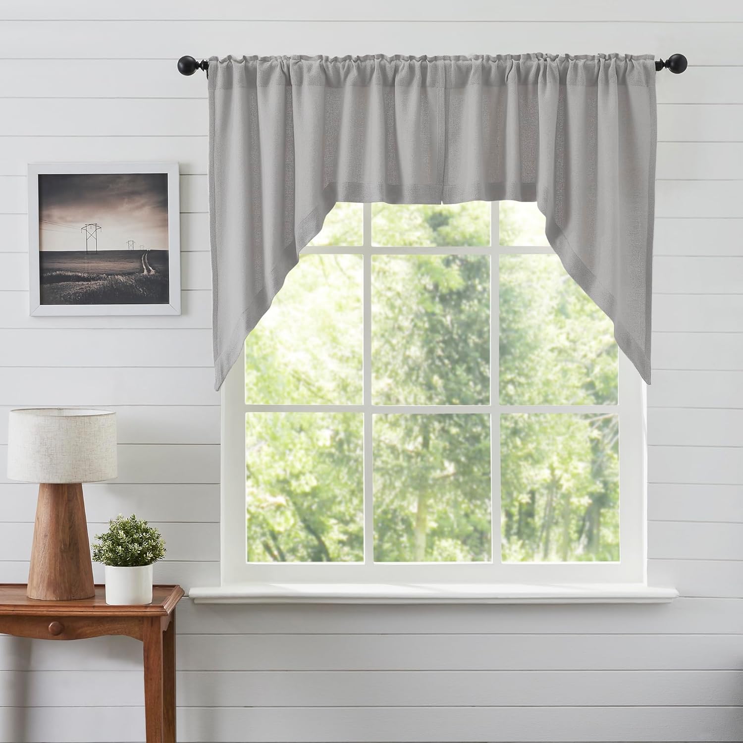 VHC Brands Burlap Dove Grey Farmhouse Curtains Set of 2 36x36x16