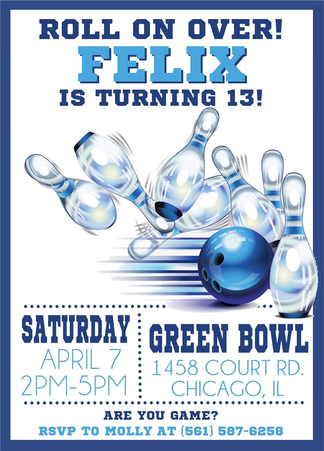 Bowling Birthday Invitation with Envelopes