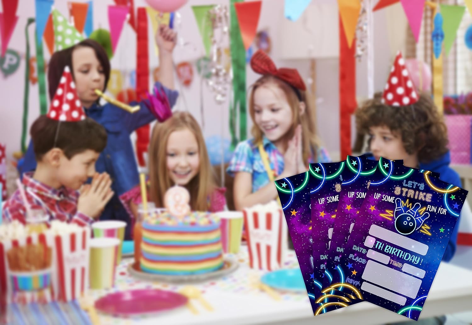 20 Pcs Bowling Birthday Party Invitations with Envelopes SR01