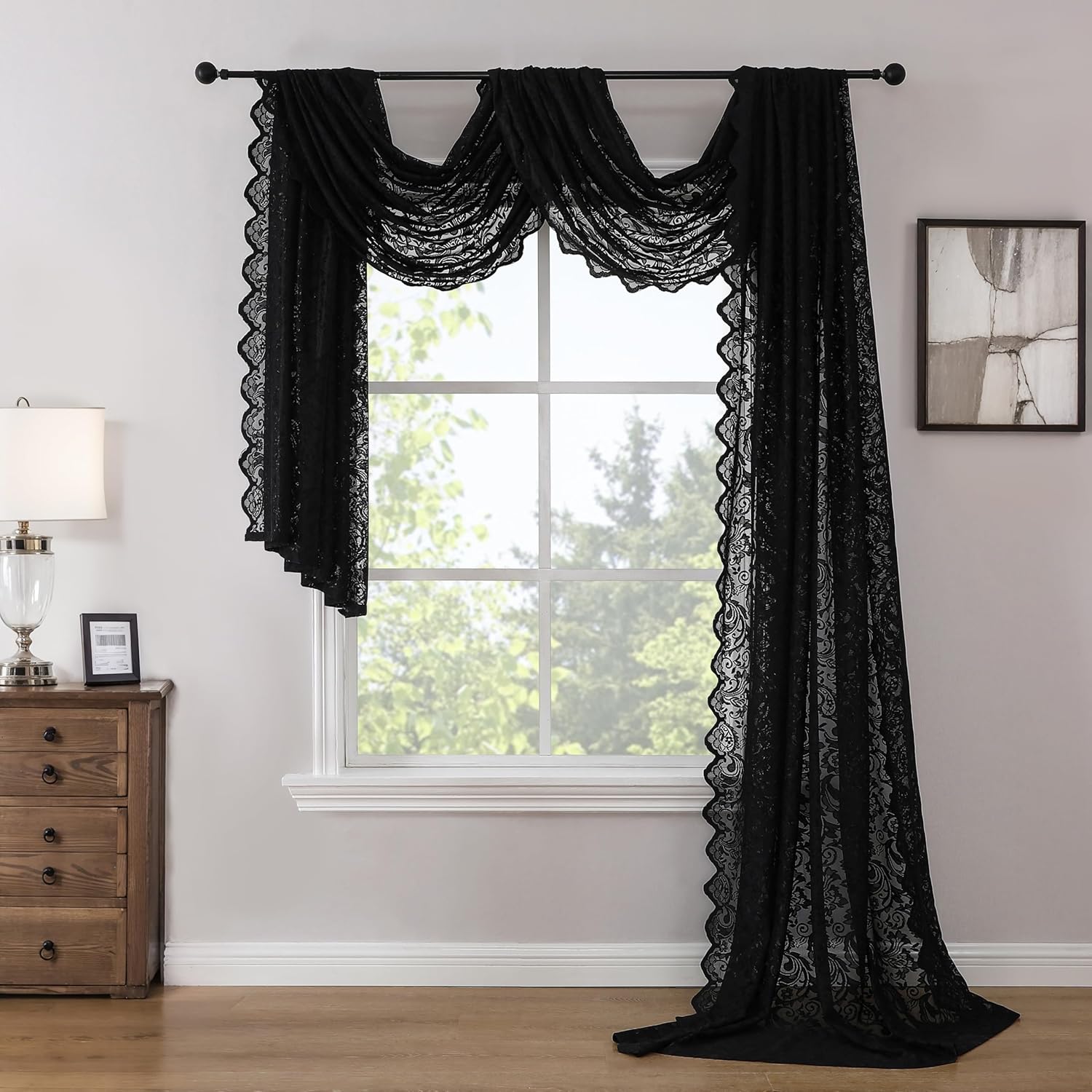 Bujasso Black Lace Curtain 216 Inch Long Panel 52 W