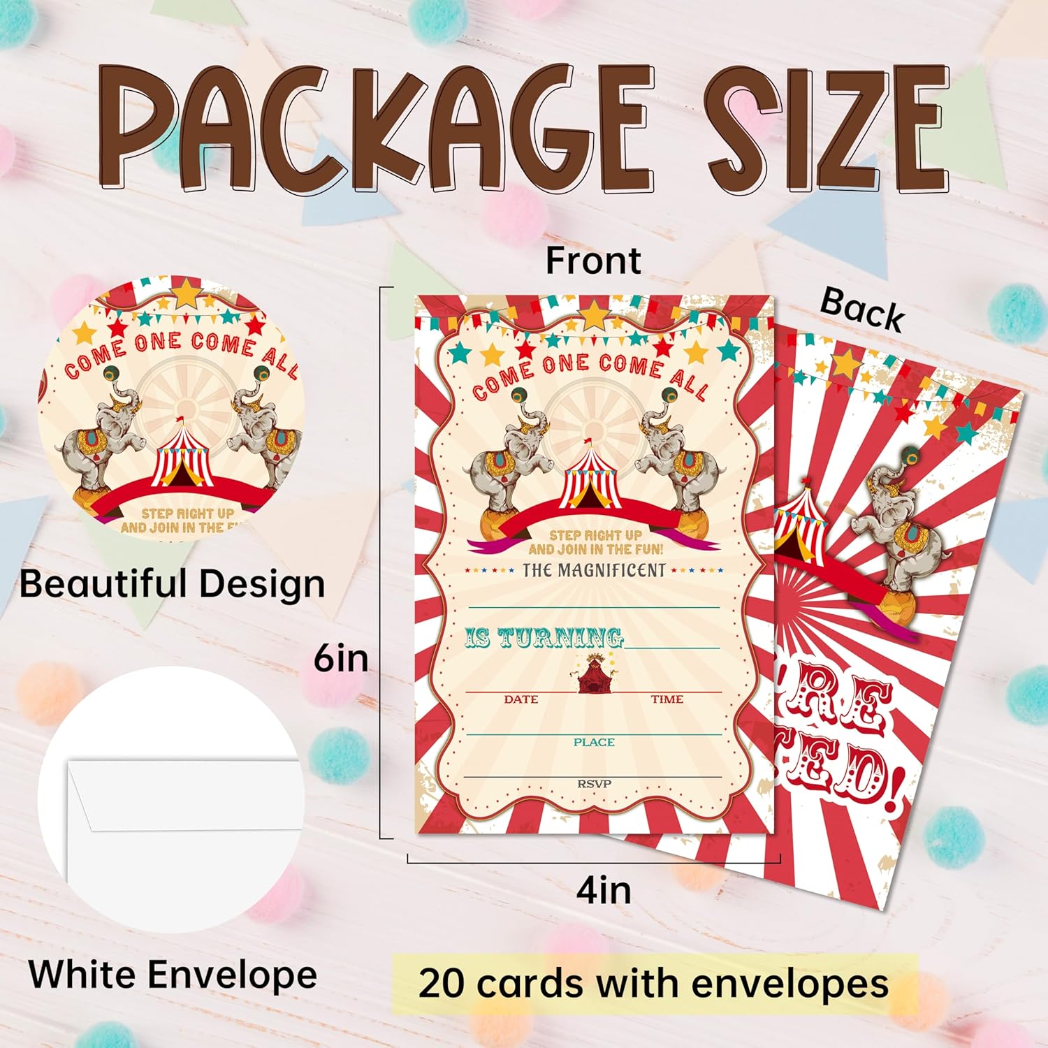 Carnival Birthday Invitations 20pcs with Envelopes