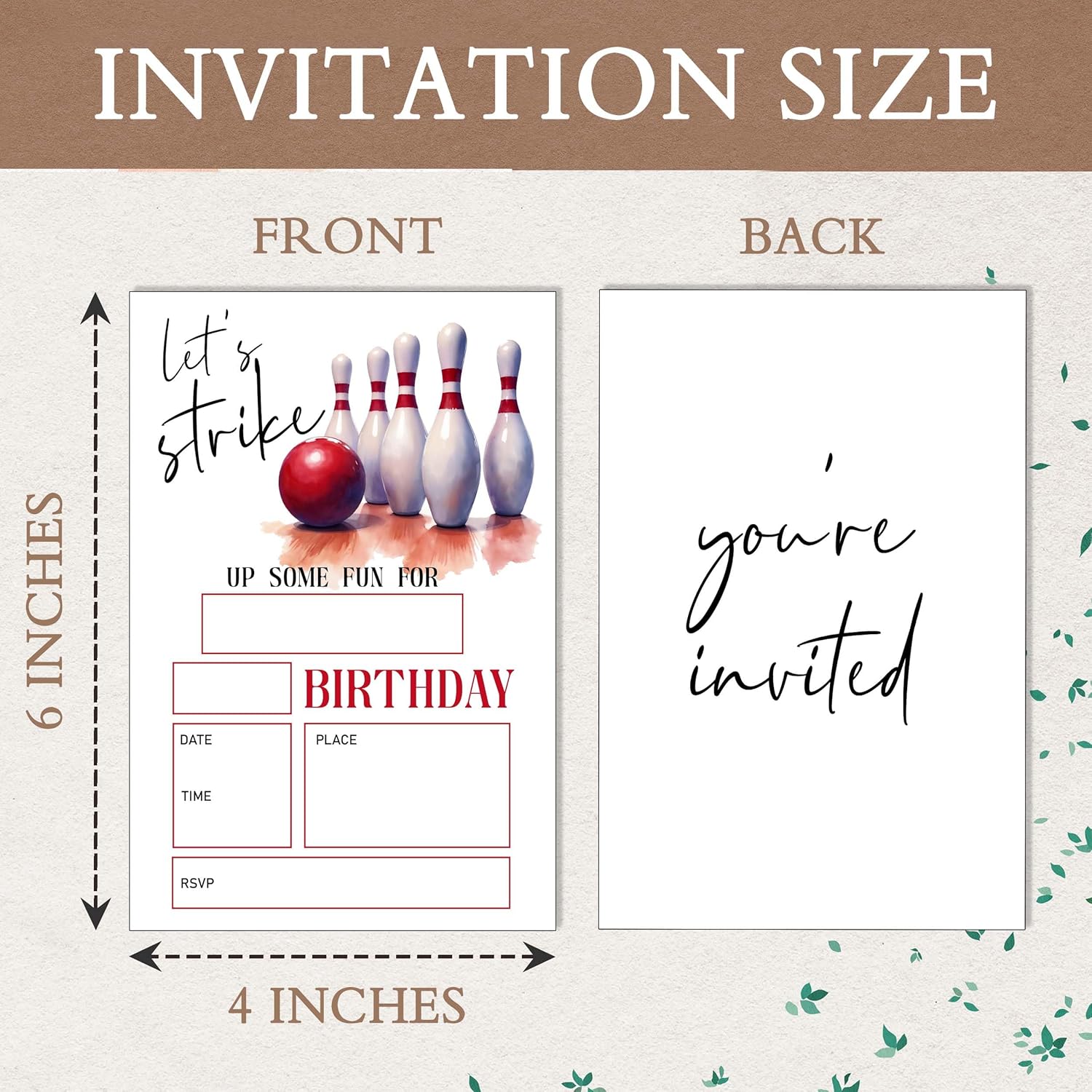 Eronm Bowling Birthday Invites 20 Pack with Envelopes