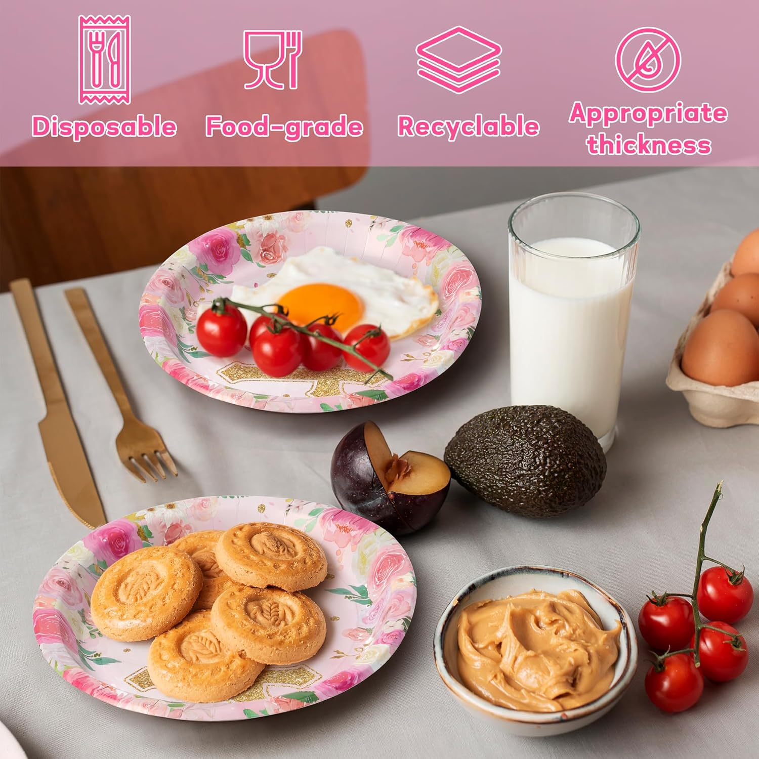 50Pcs Pink God Bless Cross Paper Plates for Baptism Parties