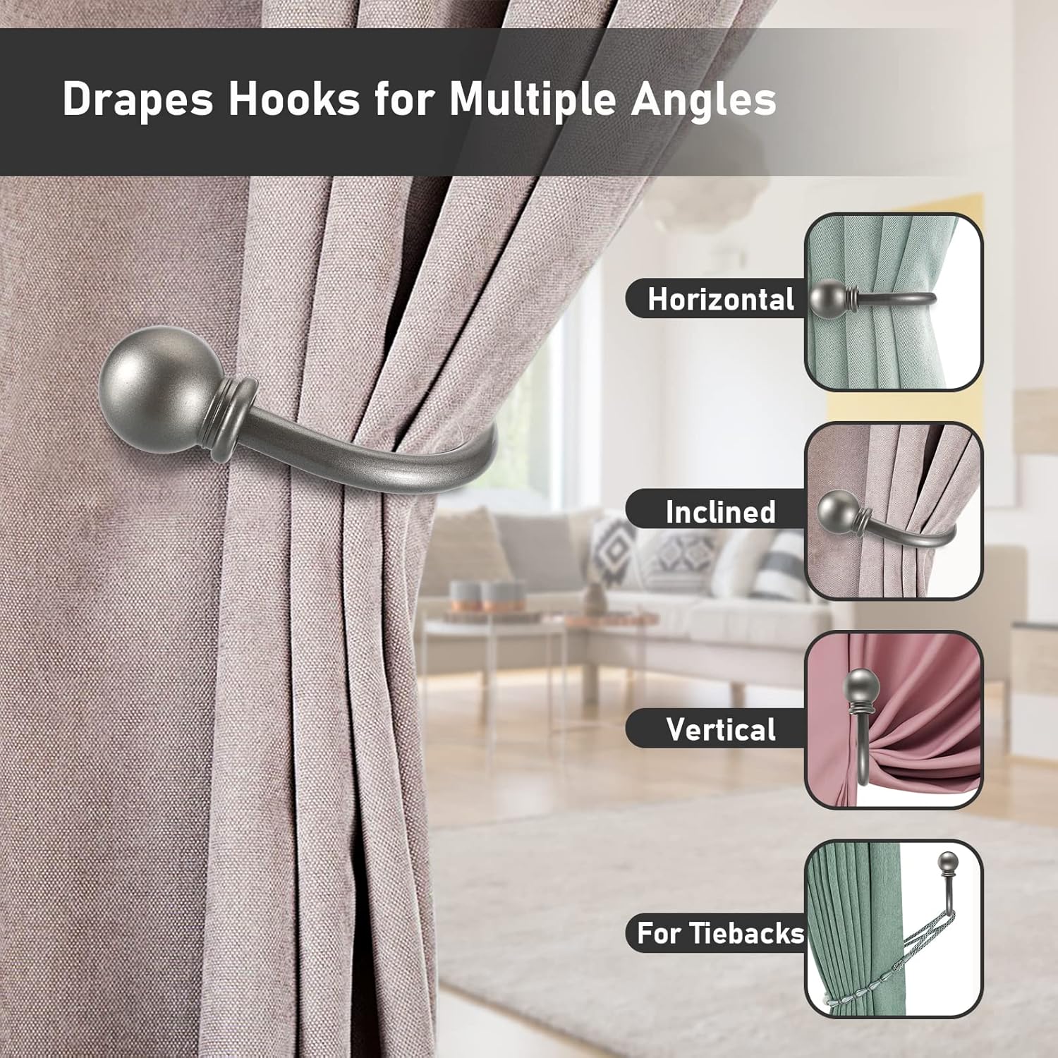 Sumnacon Set of 2 Decorative Curtain Holdbacks Grey