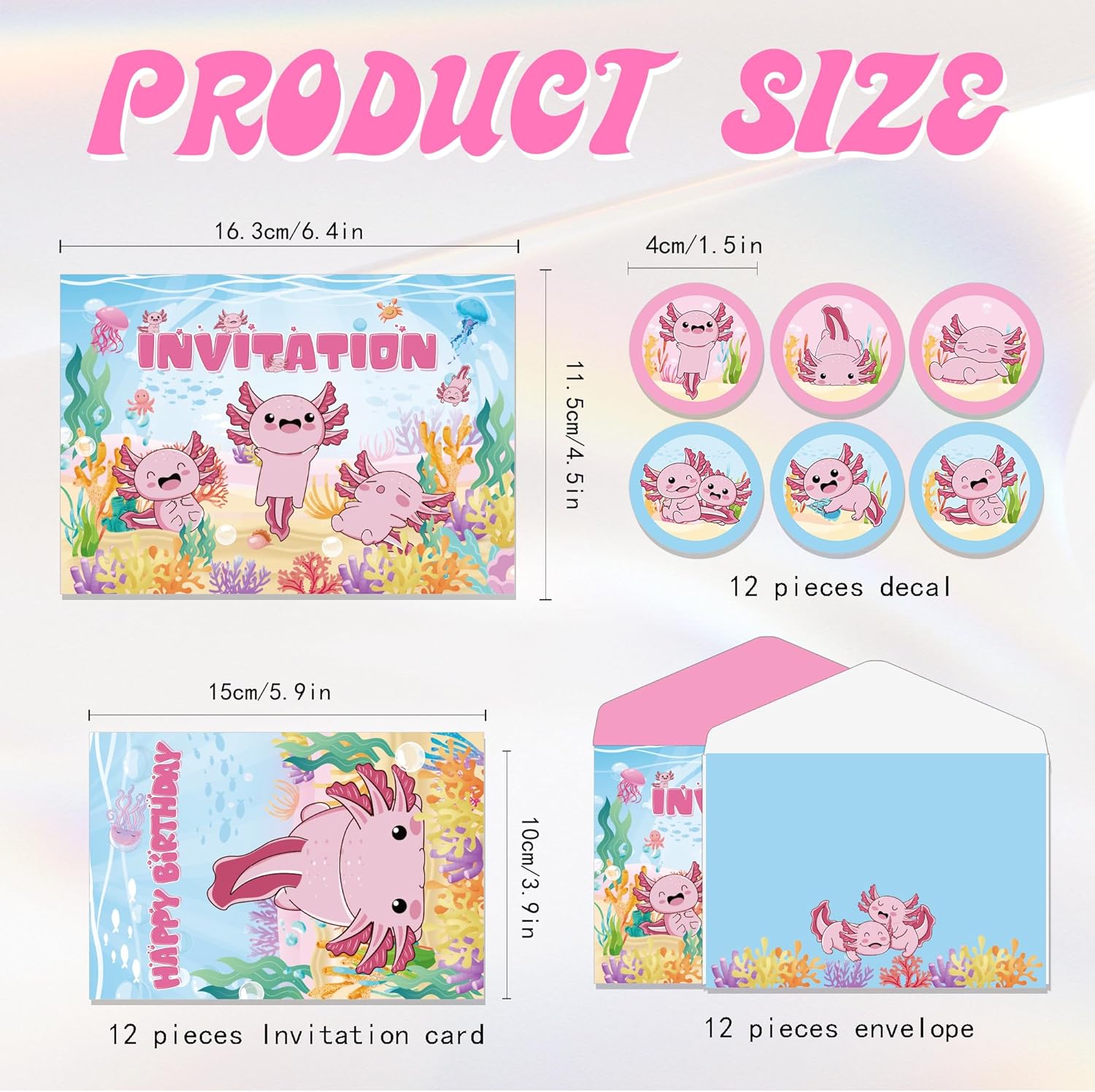 12 Pcs Axolotl Birthday Party Invitation Set
