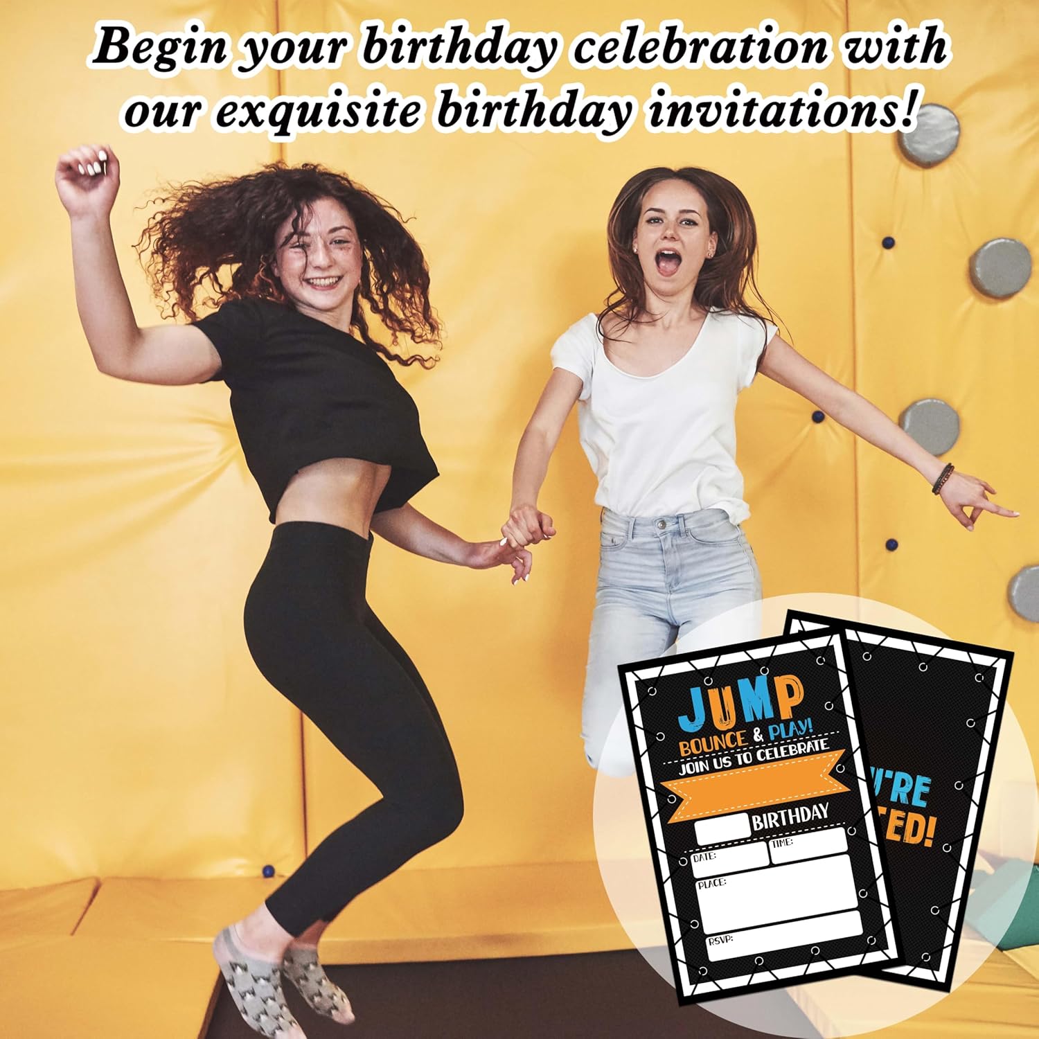 Trampoline Jump Birthday Invites for Boys - 20 Cards with Envelopes