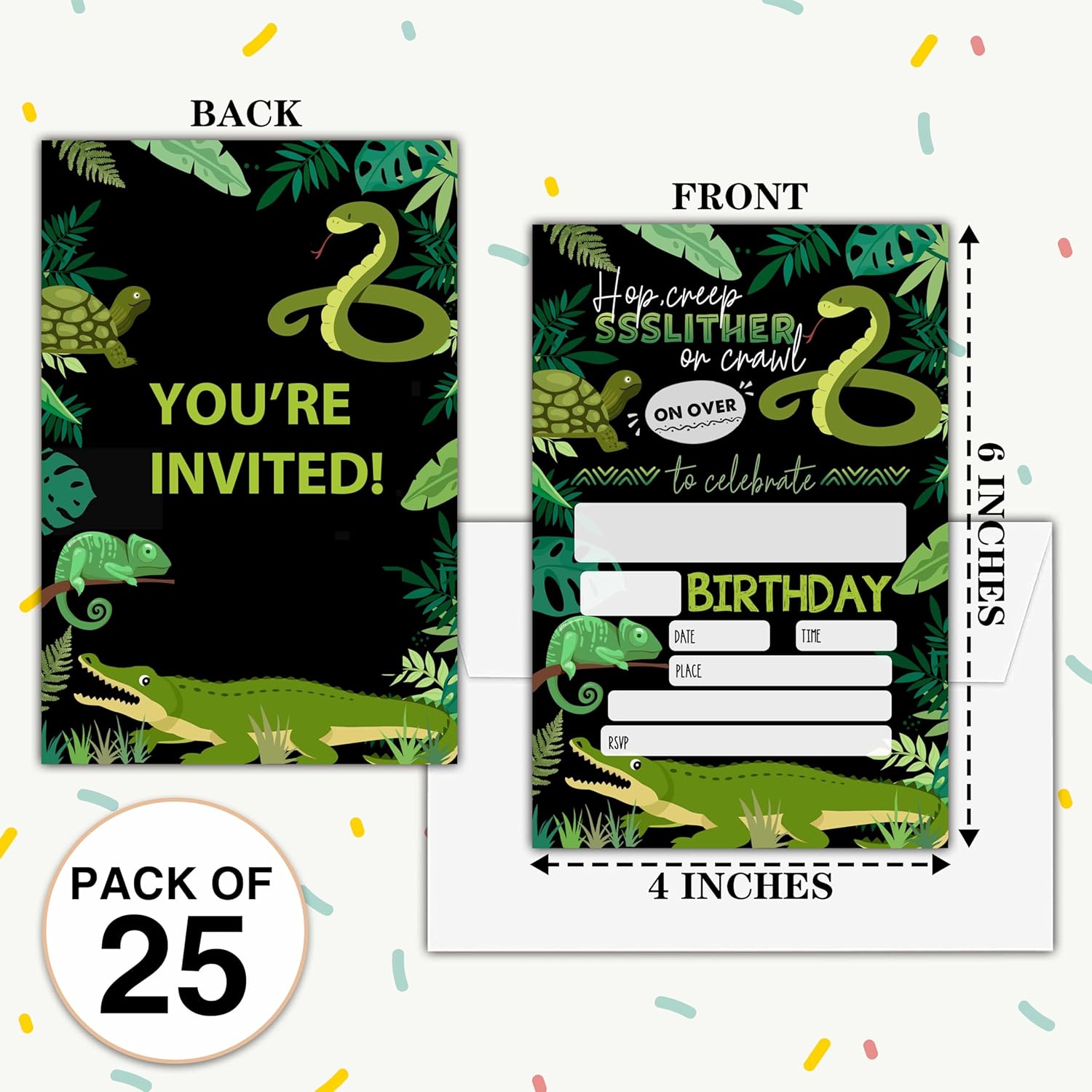 Reptile Birthday Invitations with Envelopes 25 Count