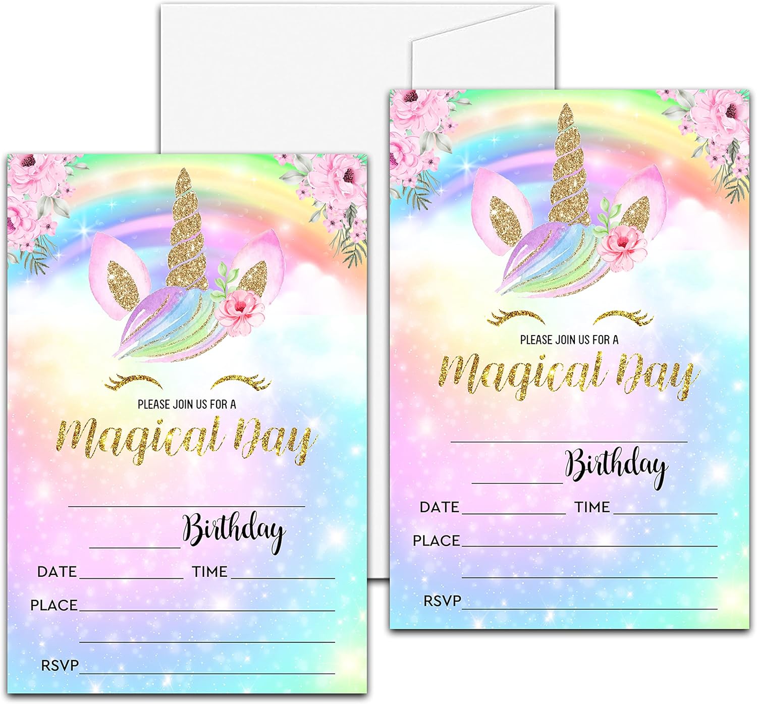Magical Unicorn Birthday Invites 4x6 20pk with Envelopes