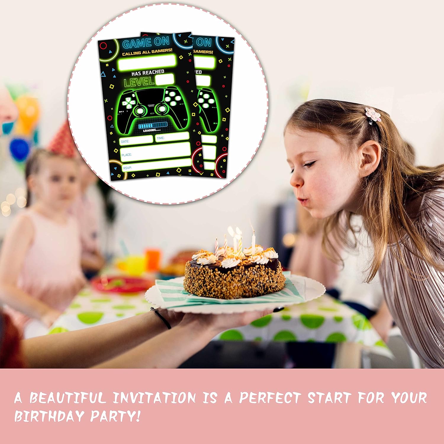 Neon Game Birthday Invitations with Envelopes 20-Pack