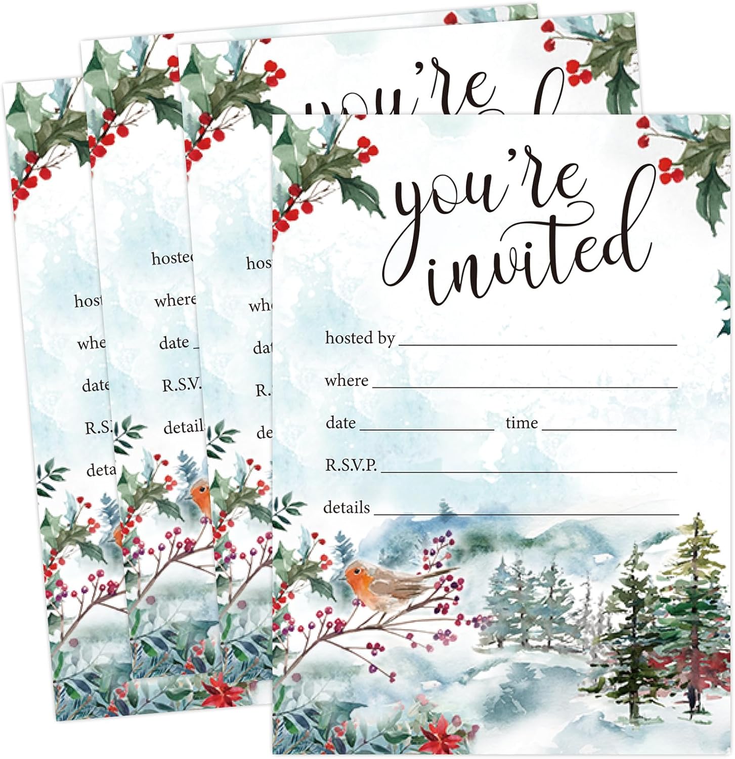 Whaline 25 Pack Christmas Party Invitation Cards with Dark Red Envelopes