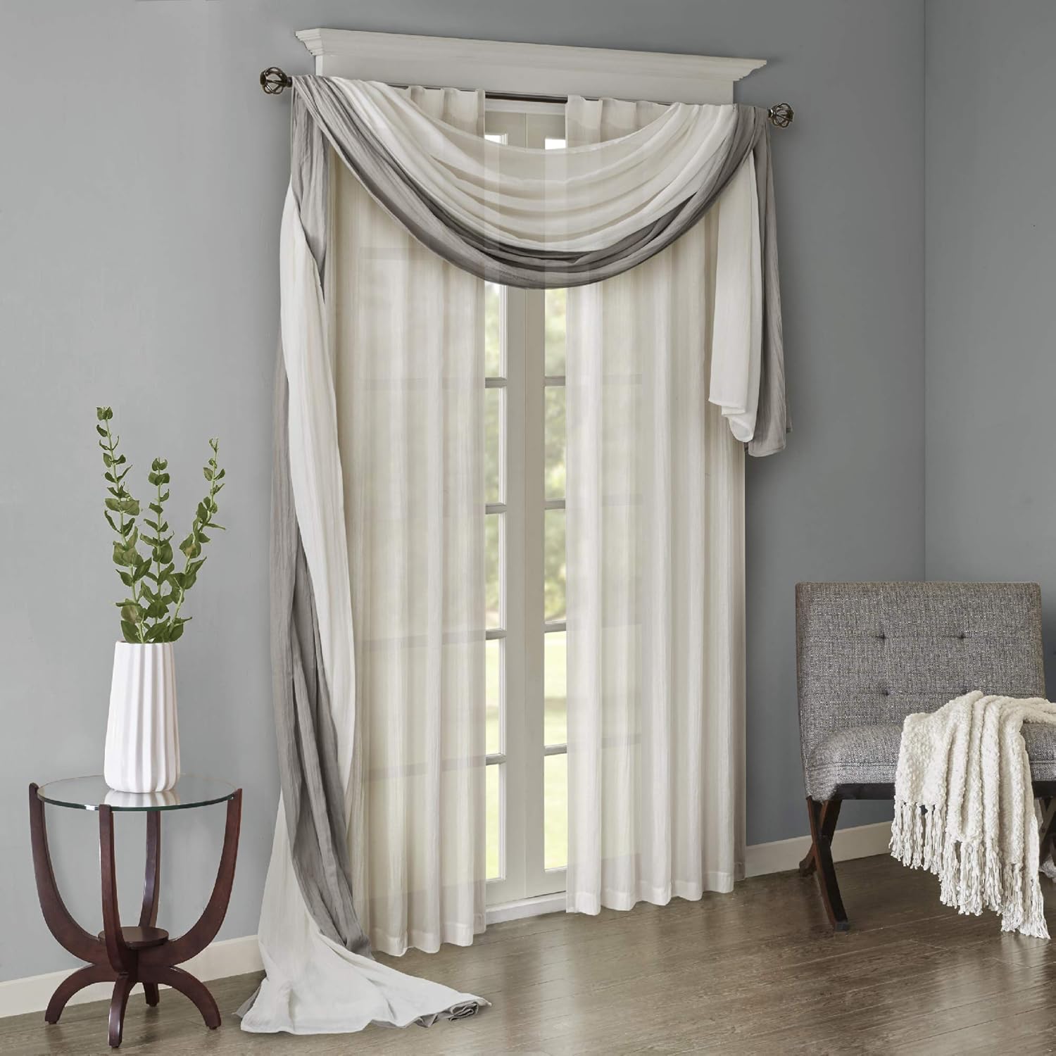 Madison Park Harper Sheer Curtain - 42 x 144 Grey