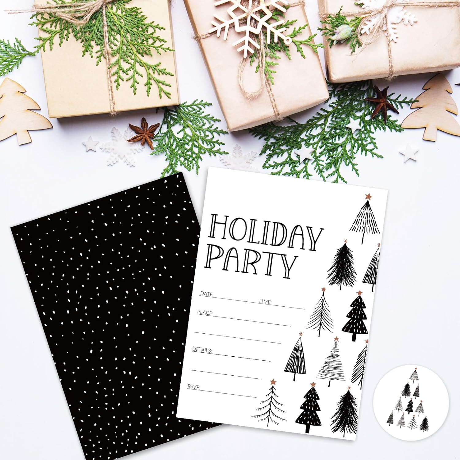 Whaline Christmas Invitations 20-Pack with Envelopes and Stickers
