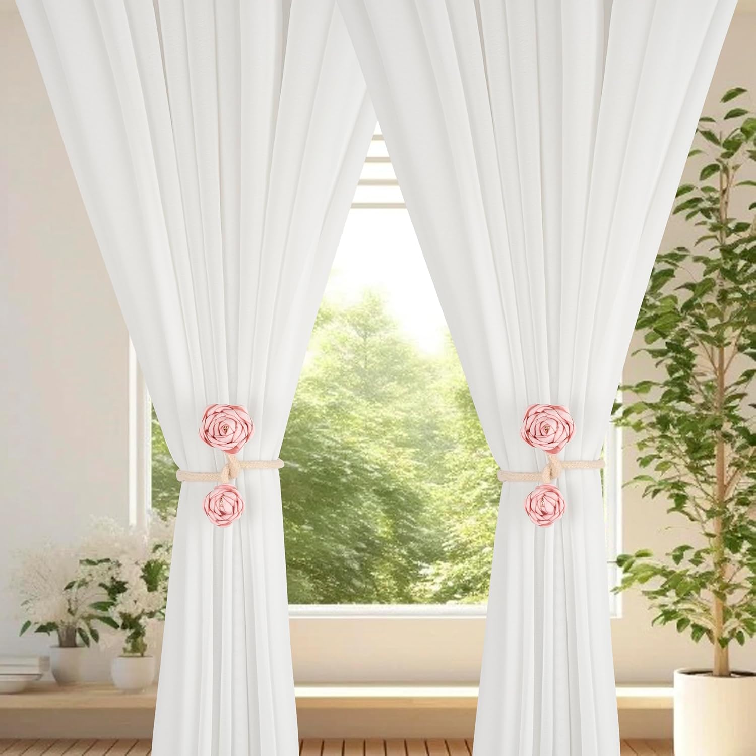 SUQ I OME 2-Piece Handmade Artificial Flower Curtain Holdbacks