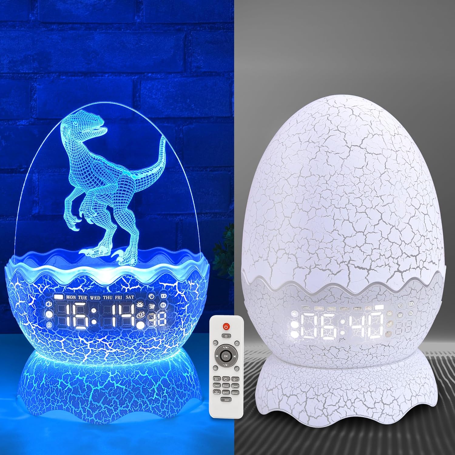 Dinosaur Egg Kids Alarm Clock with Night Light and Lullaby