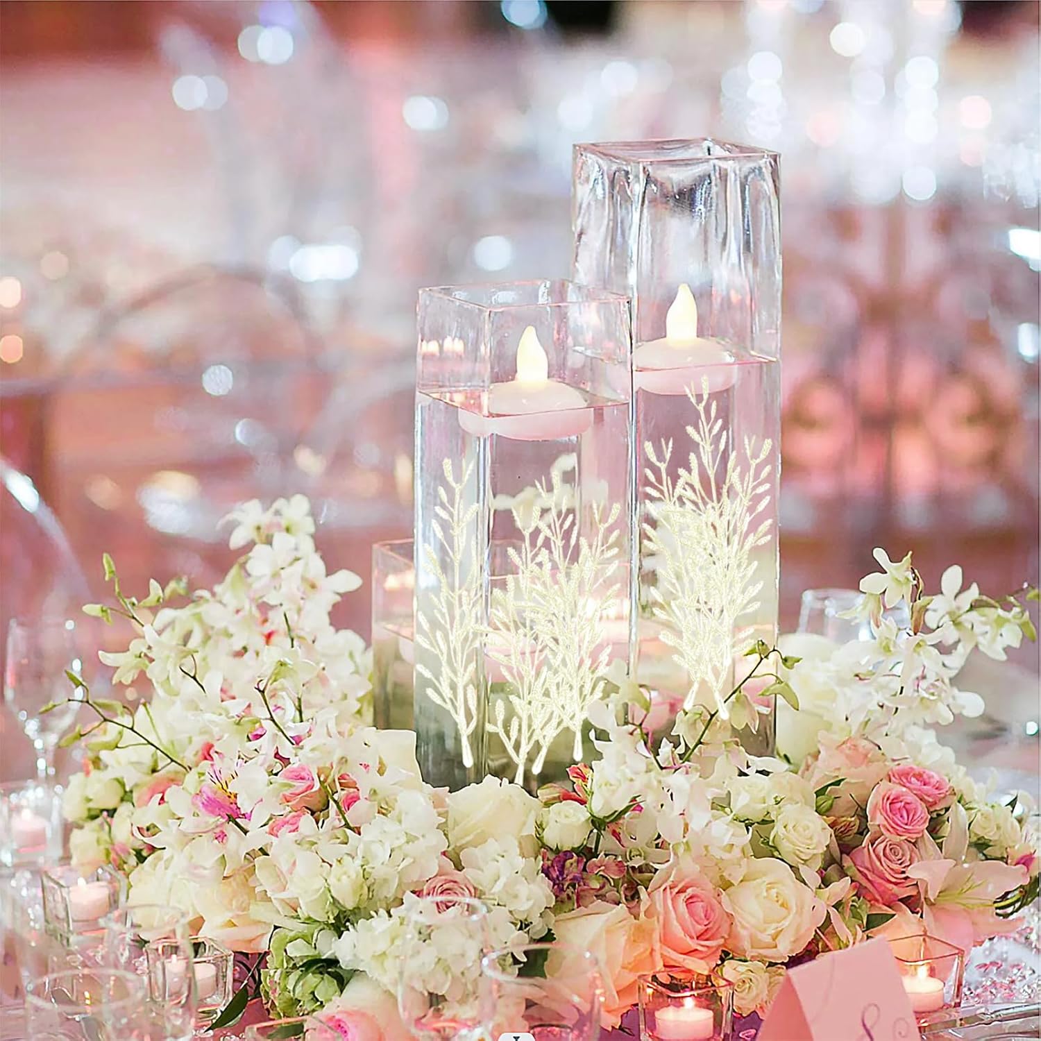 36Pcs Floating Candle Flowers Cylinder Vase Fillers for Wedding and Party