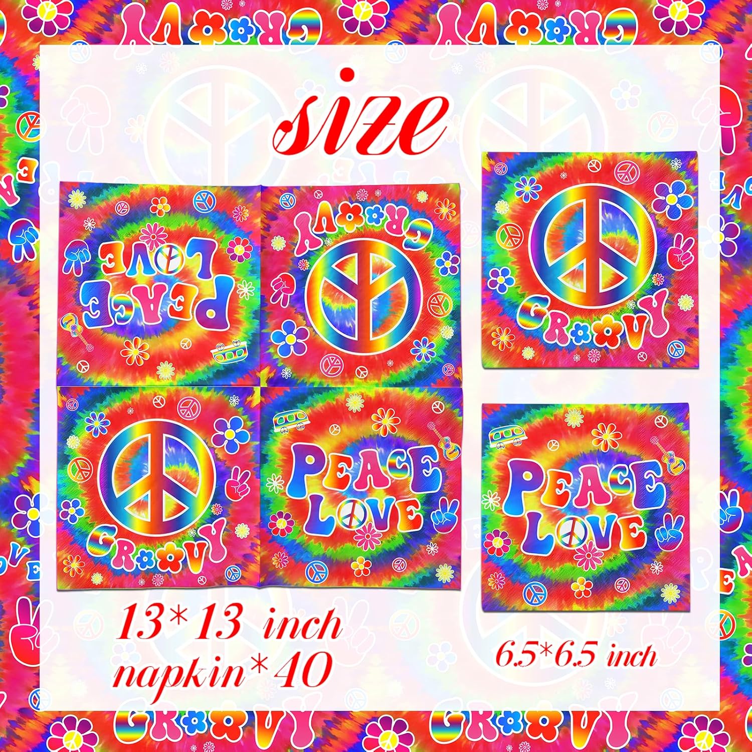 Dydamud Tie Dye Napkins 40Pcs 60s 70s Party Decor