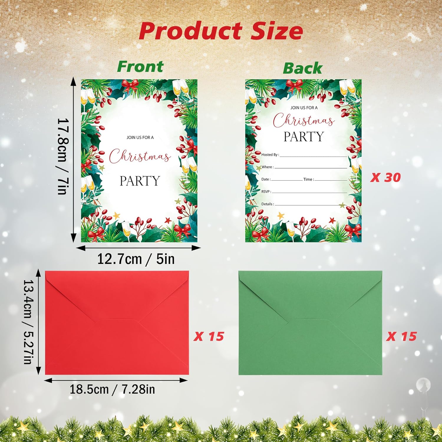 Lucleag 30 Christmas Party Invitations with Envelopes