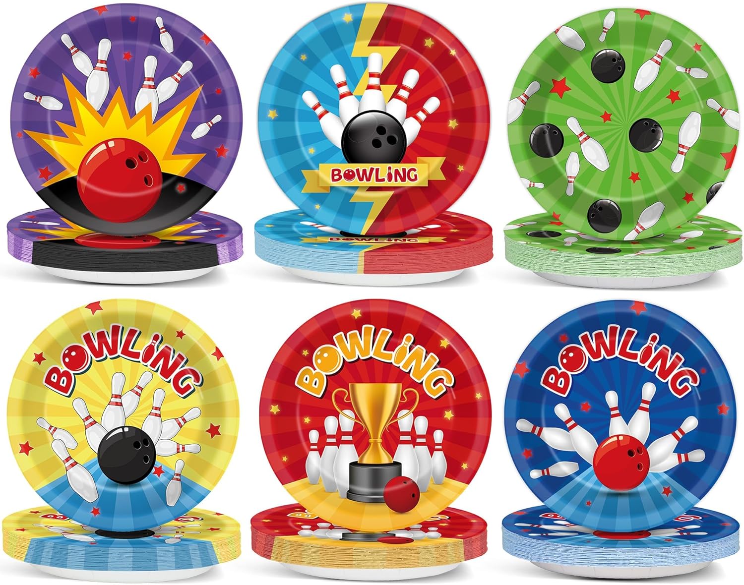 60Pcs Bowling-Themed 7 Inch Paper Plates for Party