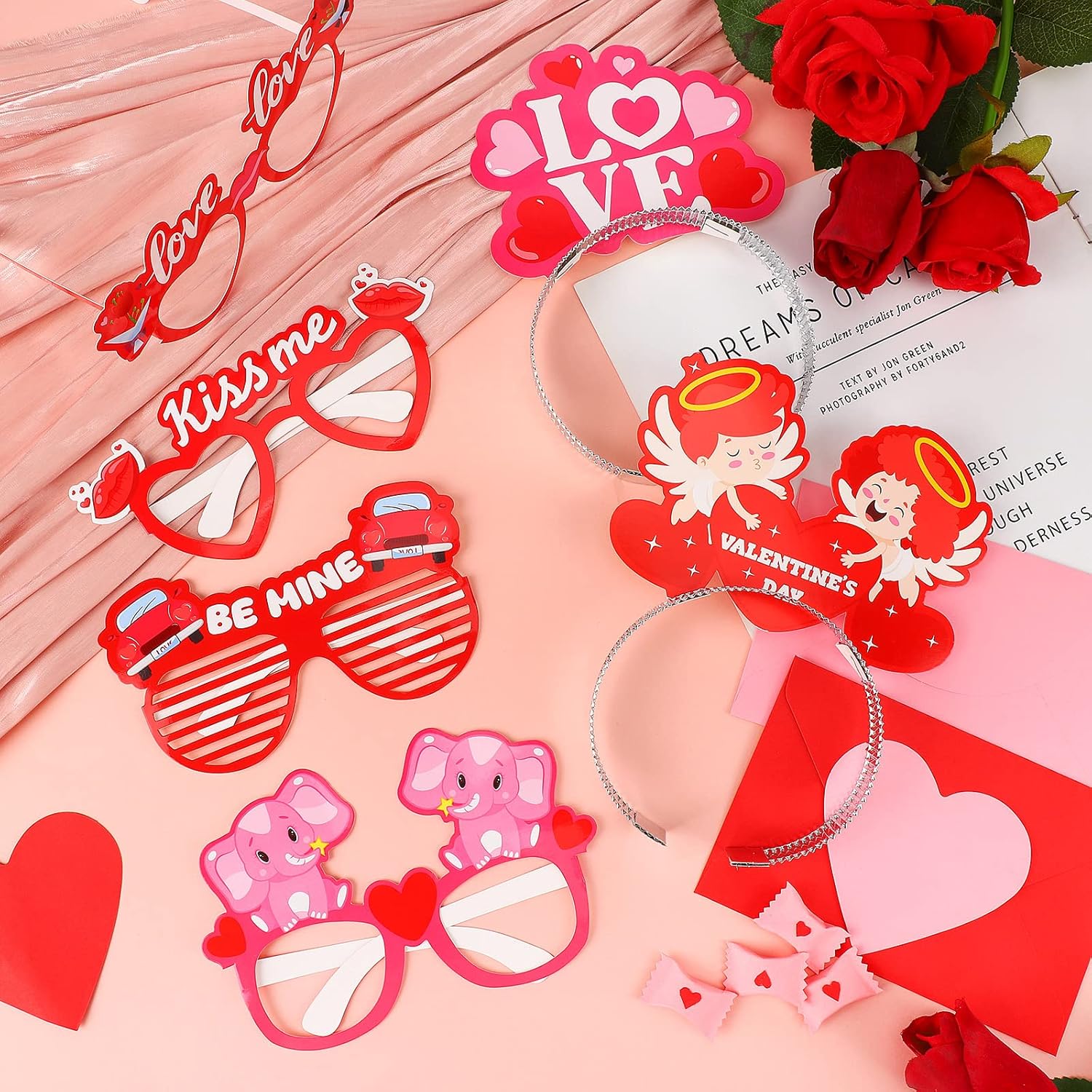 Kingdder 18 Pcs Valentines Day Headband and Glasses Set