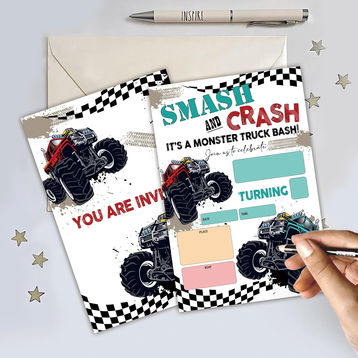 BEUFSE Monster Truck Birthday Invites 20 Pack