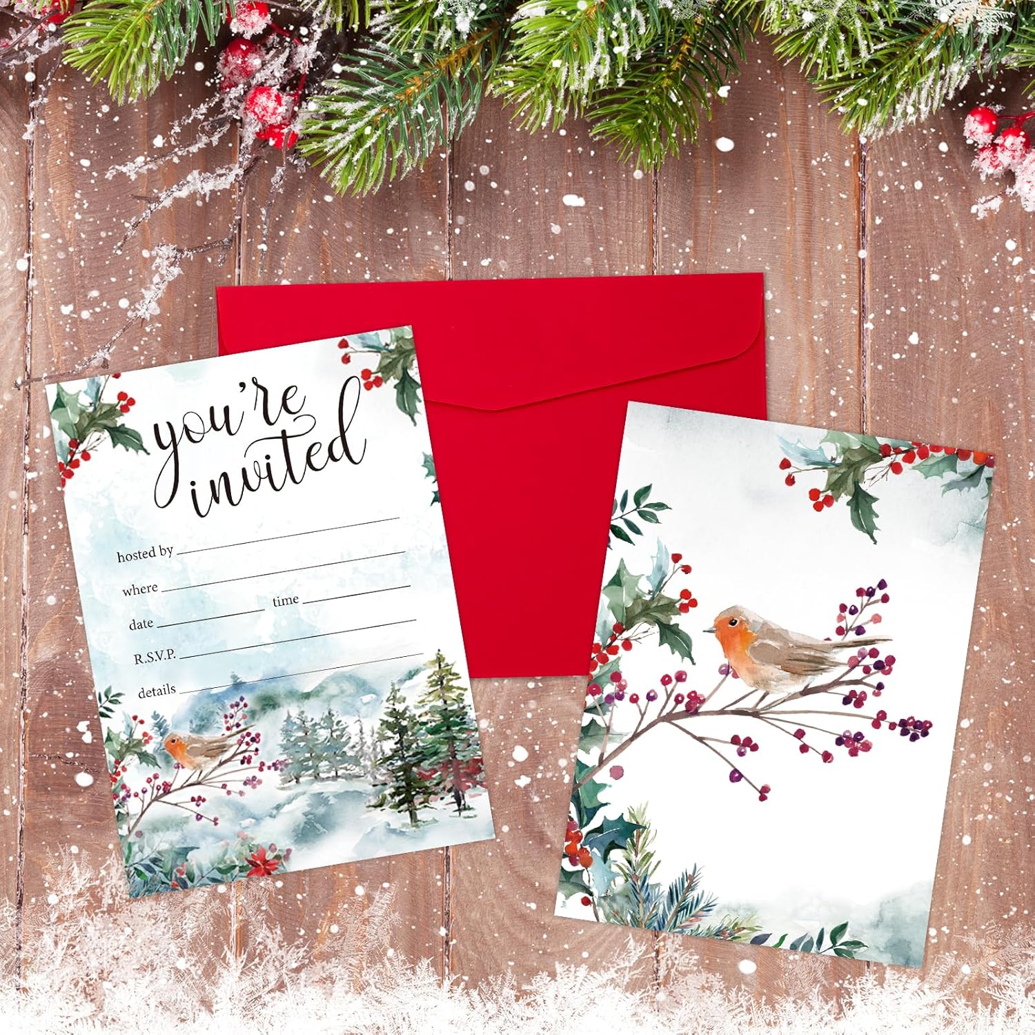 Whaline 25 Pack Christmas Party Invitation Cards with Dark Red Envelopes