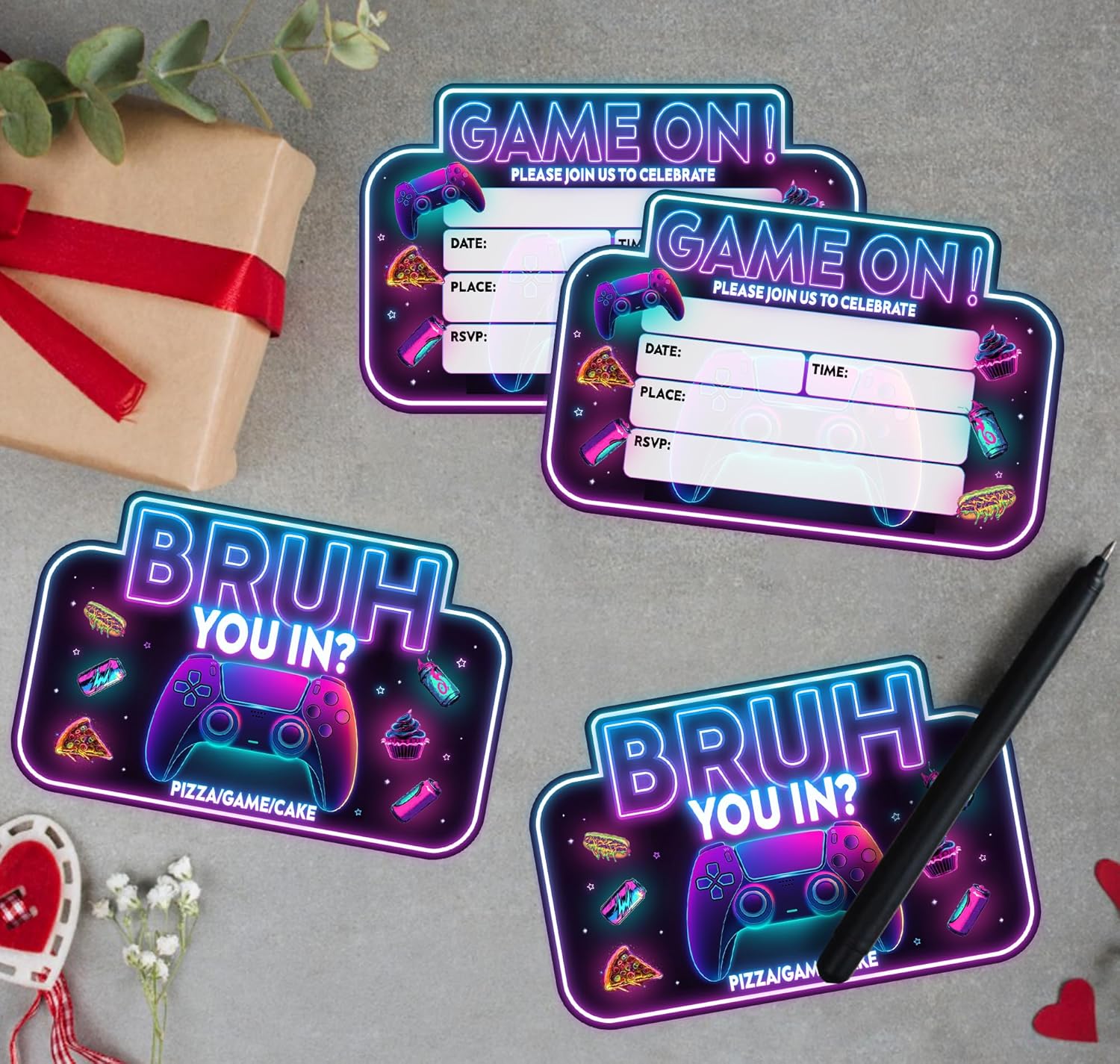 Feyerr Game Brother Birthday Invitations for Boys Double Sided Design