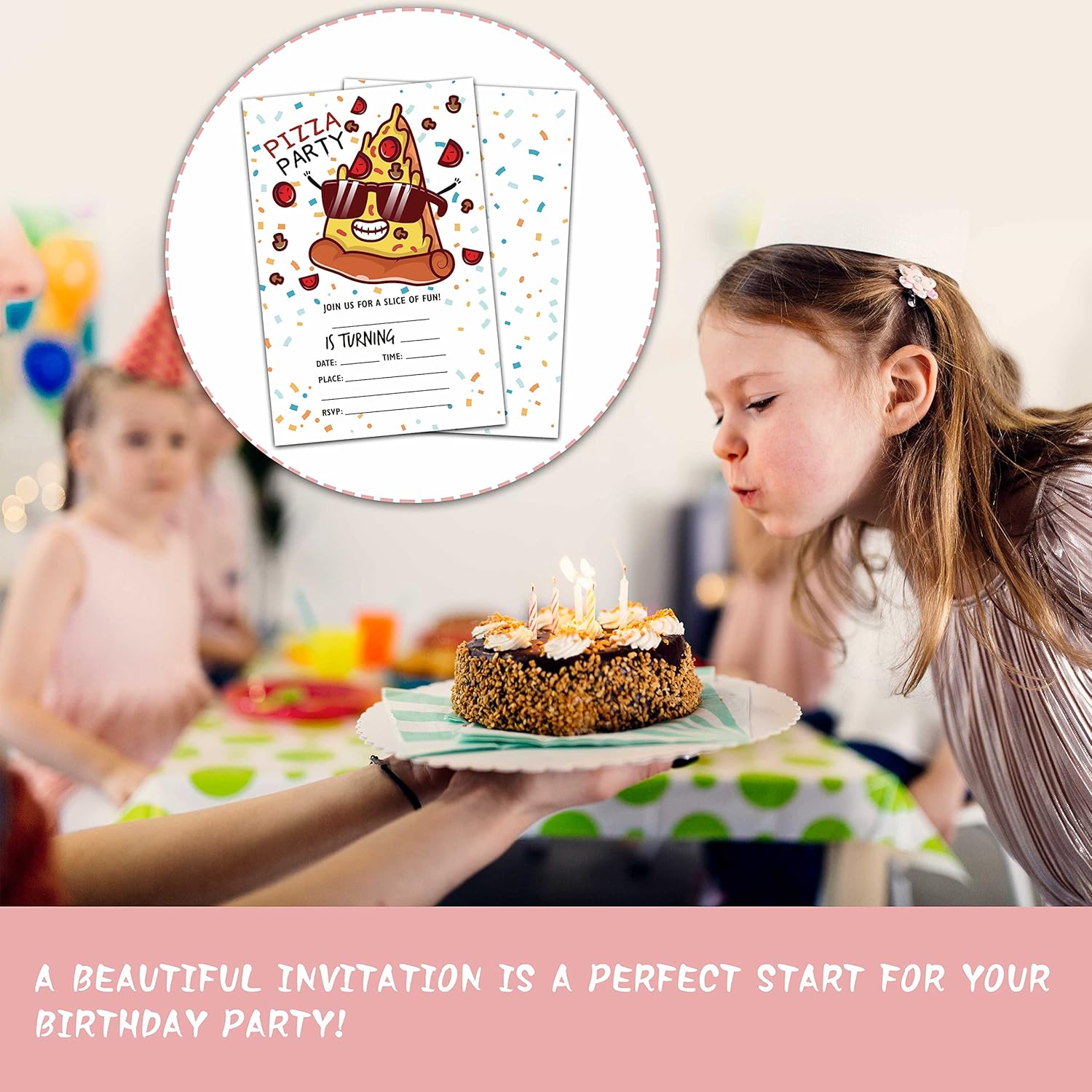 Pizza Party Birthday Invitations 20-Pack with Envelopes 1