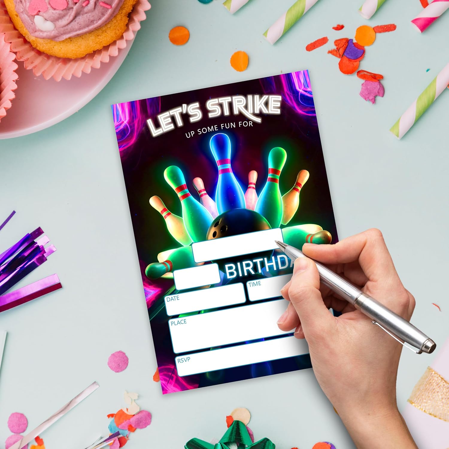 Bowling Birthday Party Invitations 20 Cards 4x6 with Envelopes