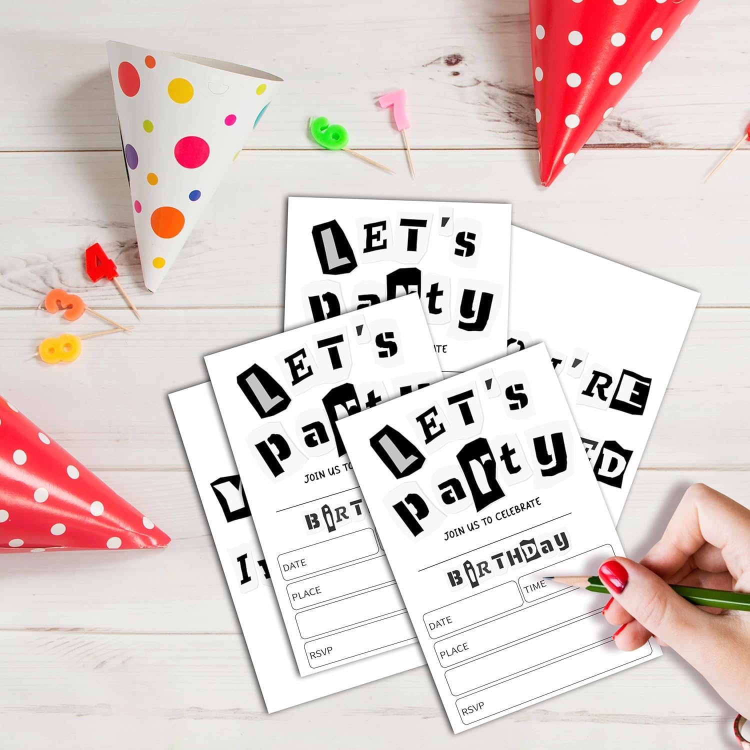 Black and White Birthday Invitations 25 Double-Sided Cards with Envelopes D03