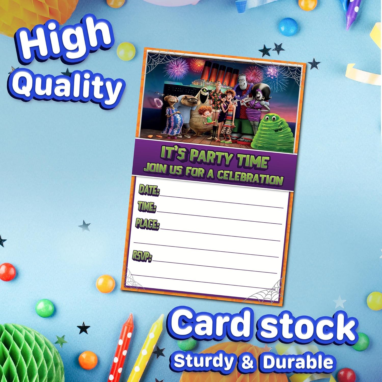 Set of 20 Hotel Monsters Birthday Invites with Envelopes