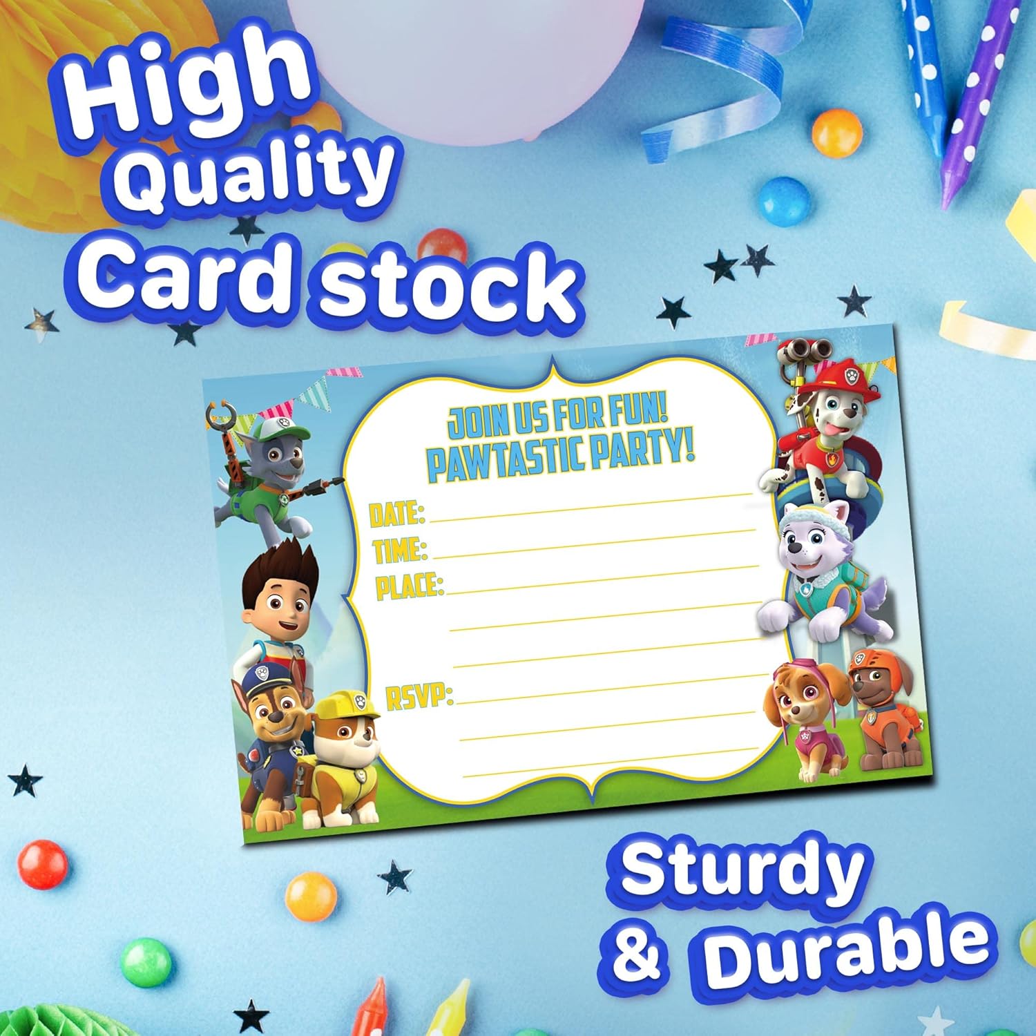 Set of 20 Power Dog Birthday Invites with Envelopes