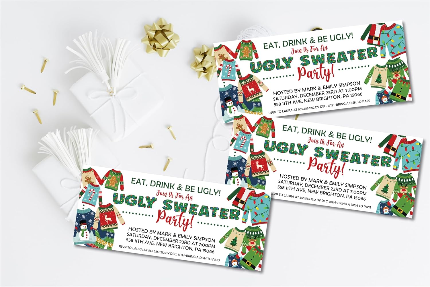 Christmas Party Invitations with Ugly Sweater Design