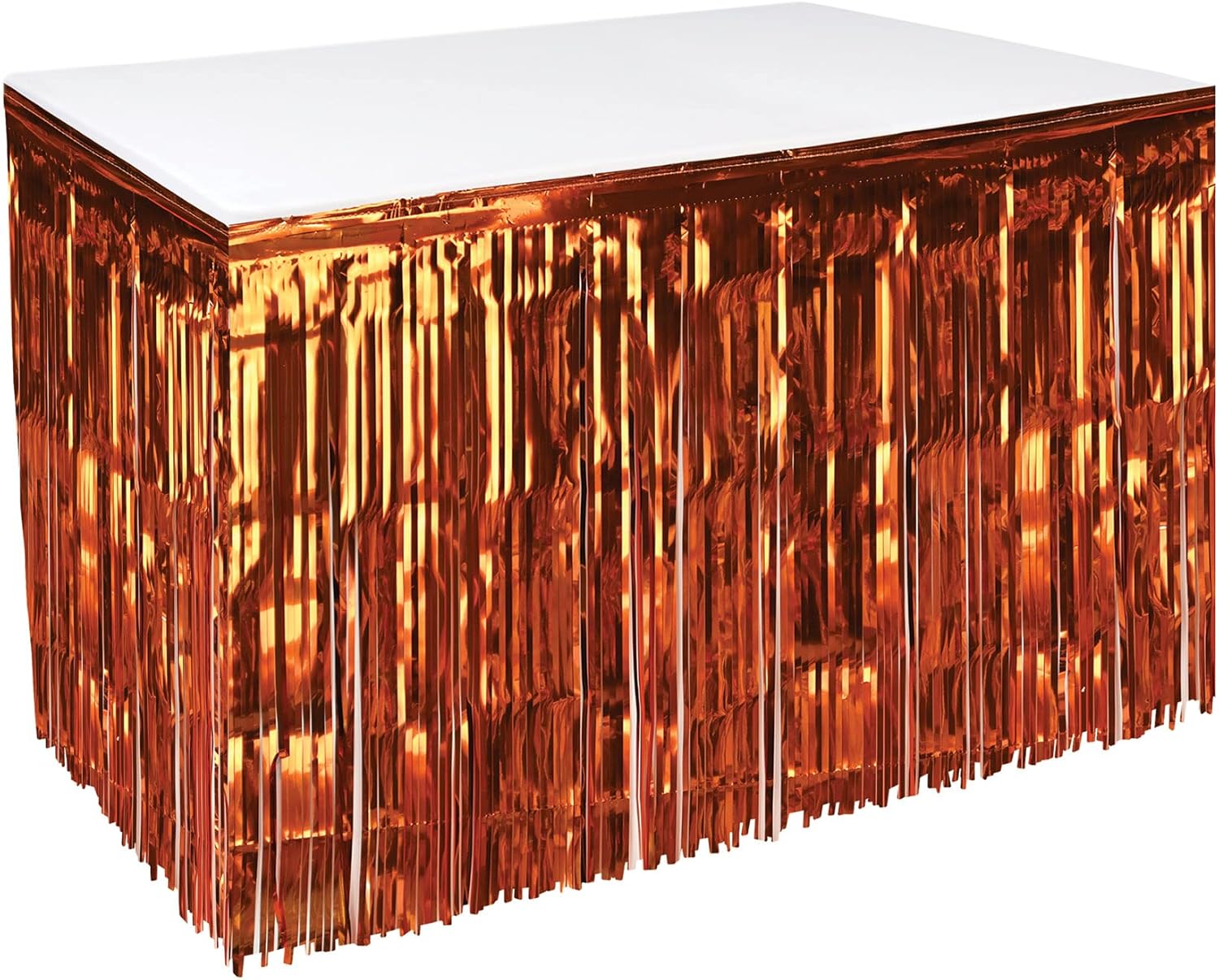 Beistle 1 Ply Metallic Plastic Foil Fringe Table Skirt Orange 30x14ft