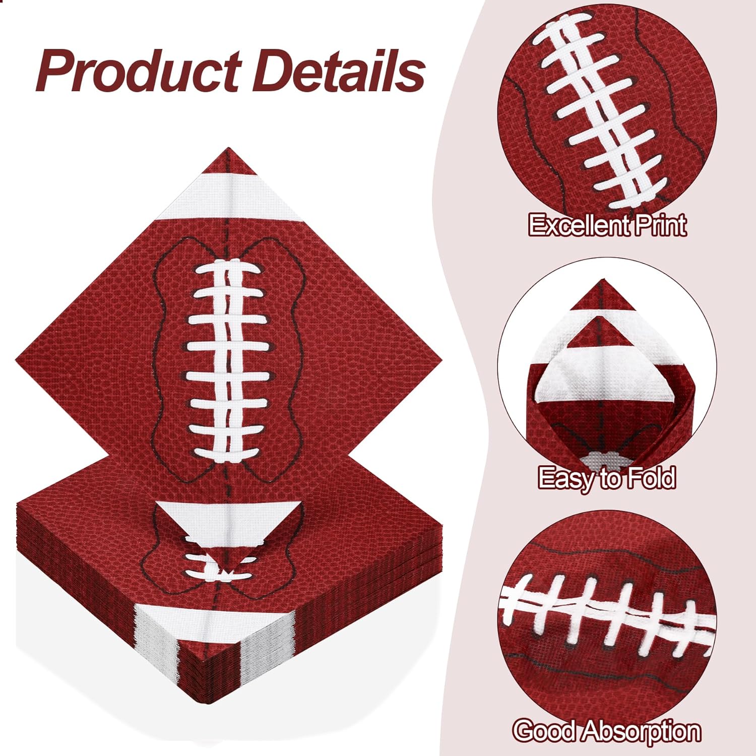 Aodaer Football Themed Napkins 48 Piece Set 13x13 Inches