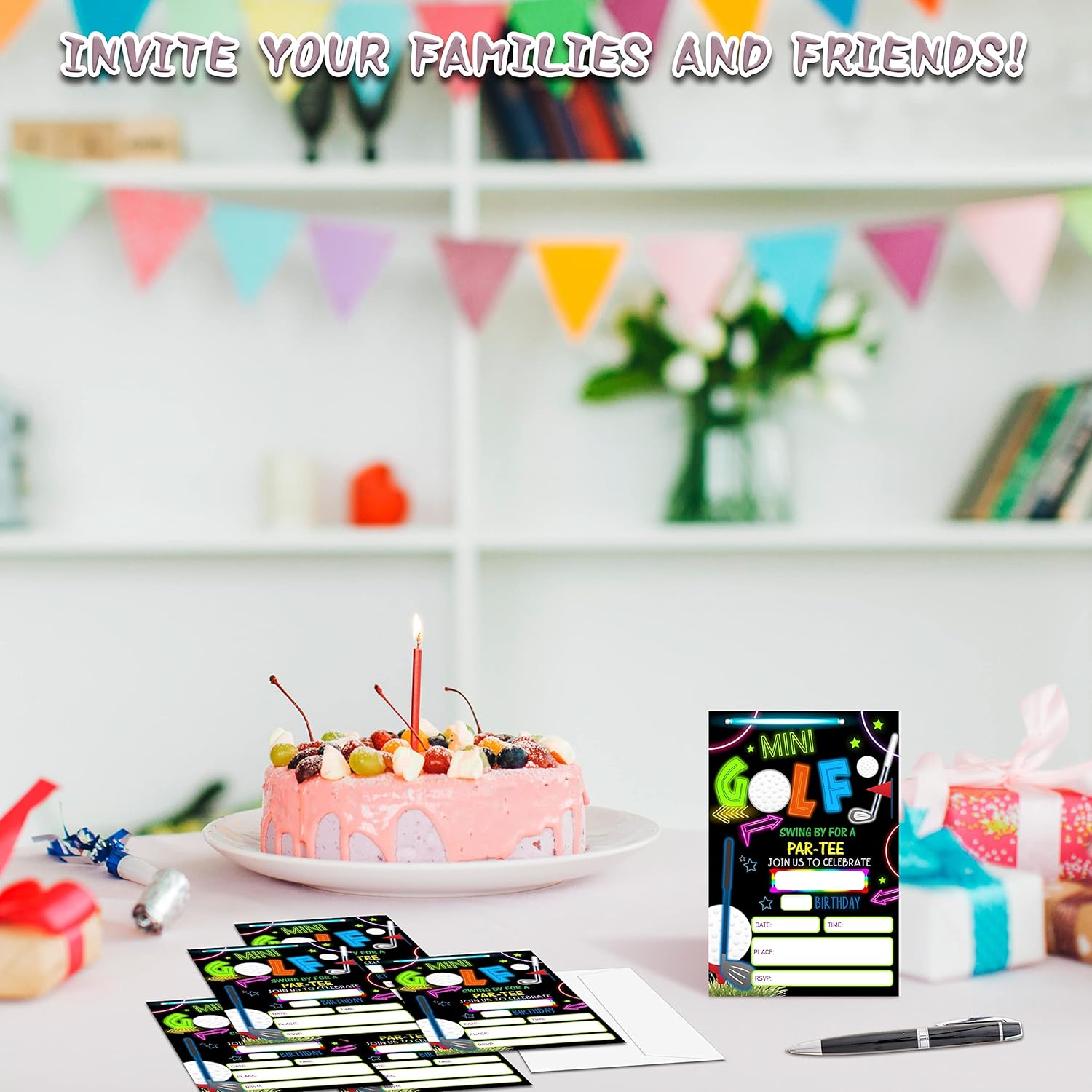 Neon Glow Mini Golf Birthday Invites 20 Count