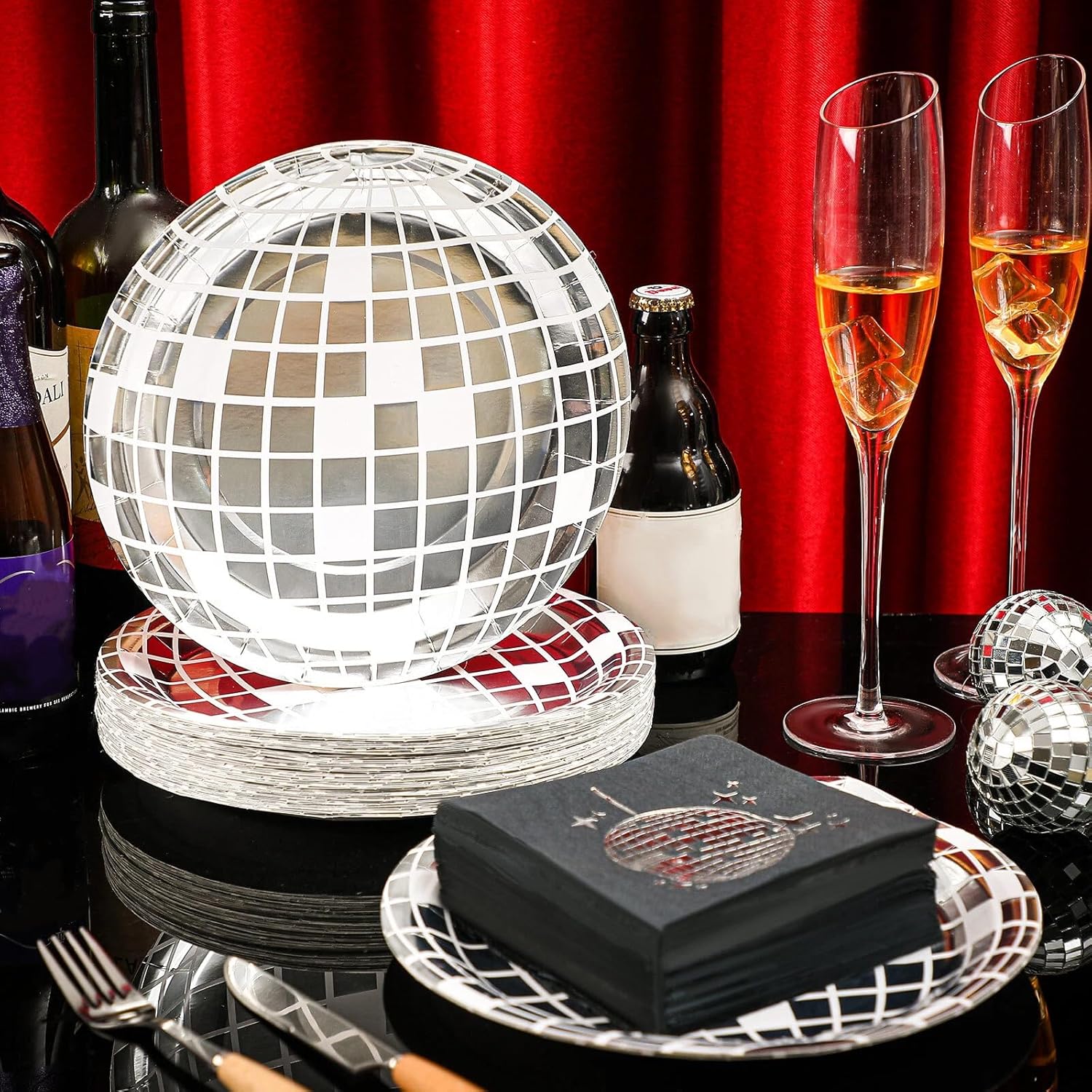 Funtery 200 Pcs Disco Plates and Napkins Party Supplies