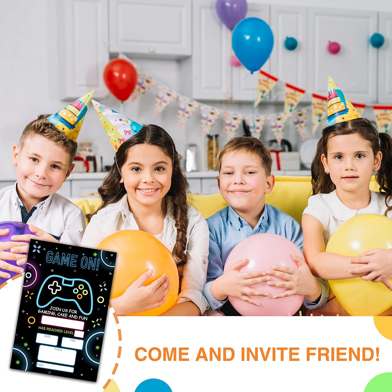 DETIHO 4x6 Video Game Birthday Invitations - 20 Sets - Game On