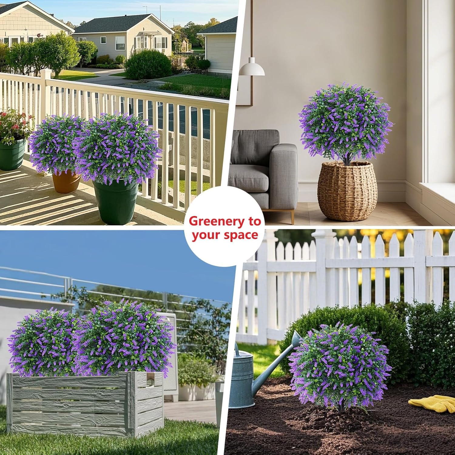 Artificial Lavender Topiary Ball Trees 2 Pack 16 Inches UV Resistant