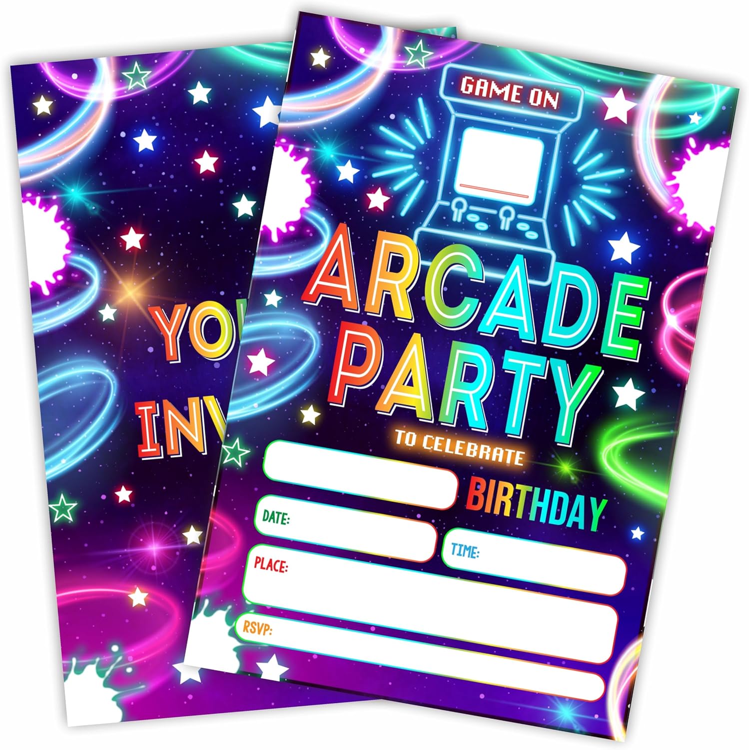 Cudwid Glow Neon Arcade Birthday Invites Cards Set