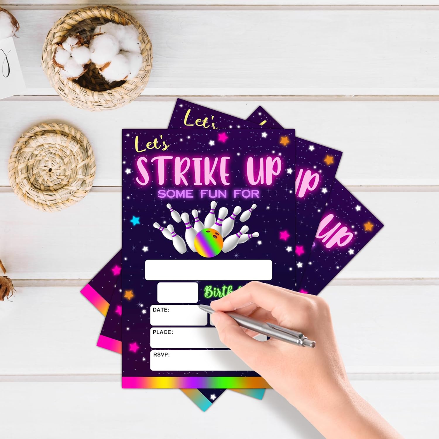 Bowling Party Birthday Invite Cards with Envelopes