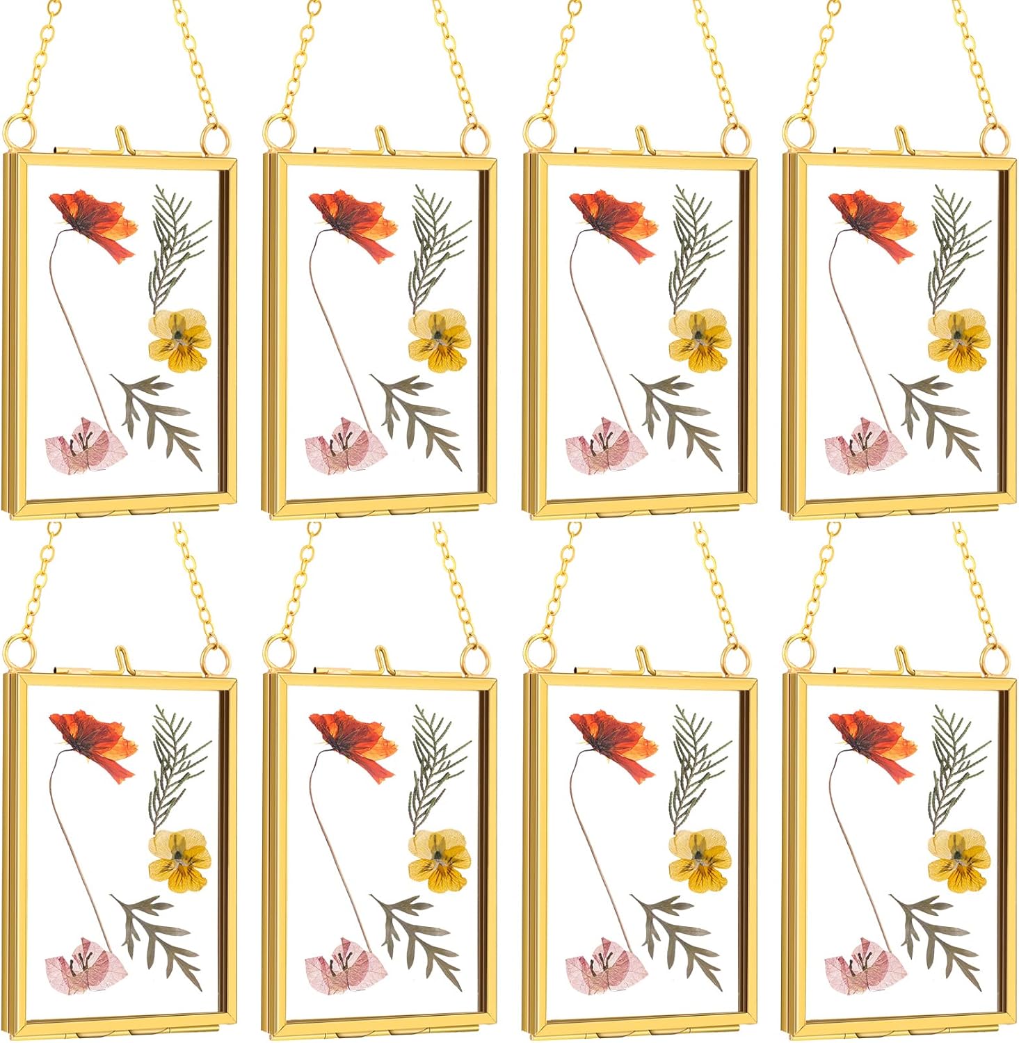Landhoow 8 Pcs Gold Floating Picture Frame for Dried Flowers
