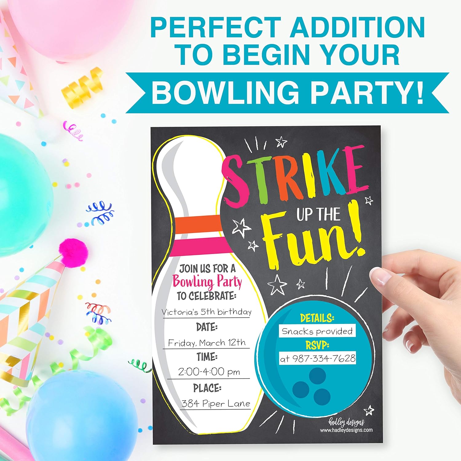 Hadley Designs 25 Bowling Birthday Invitations