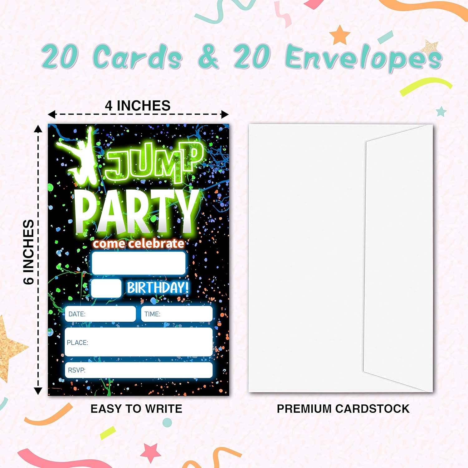 Tiofuno Glow Jump Birthday Invitations 4x6