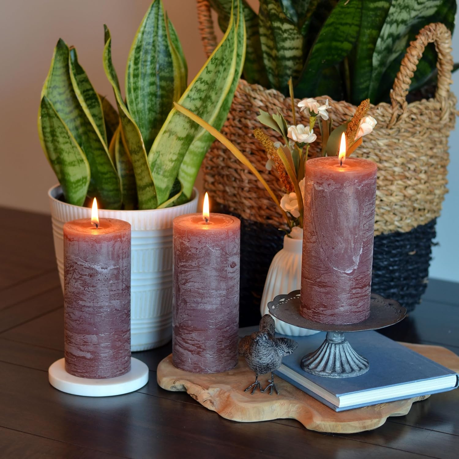 3 Piece Pillar Candle Set Taupe 68 Hours Burn