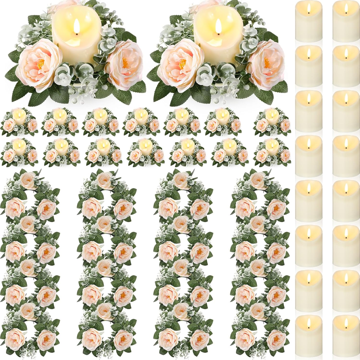 Yunlly 16 Piece Rose Candle Holder Set with LED Candles