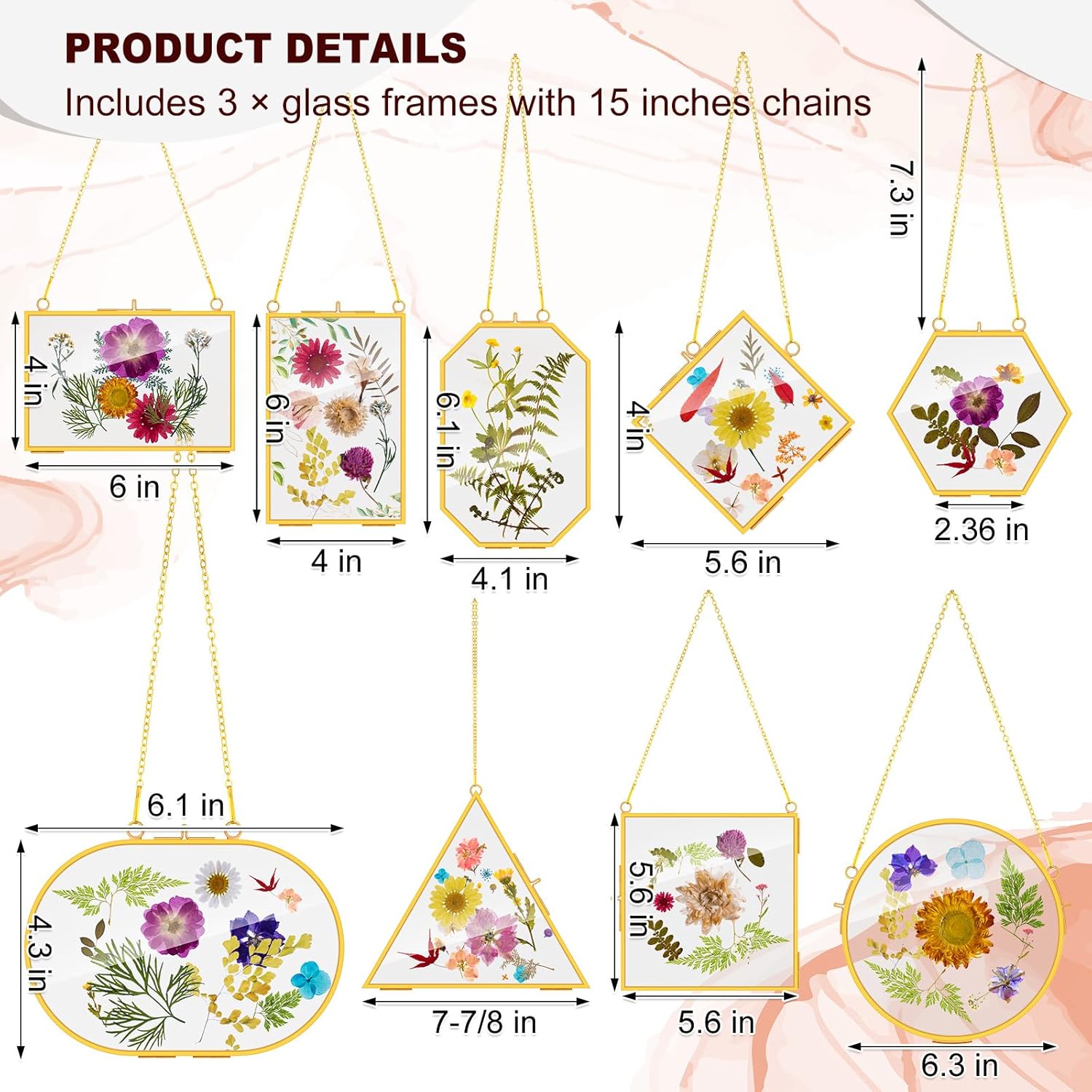 Reginary 9 Pcs Gold Brass Pressed Flower Frames
