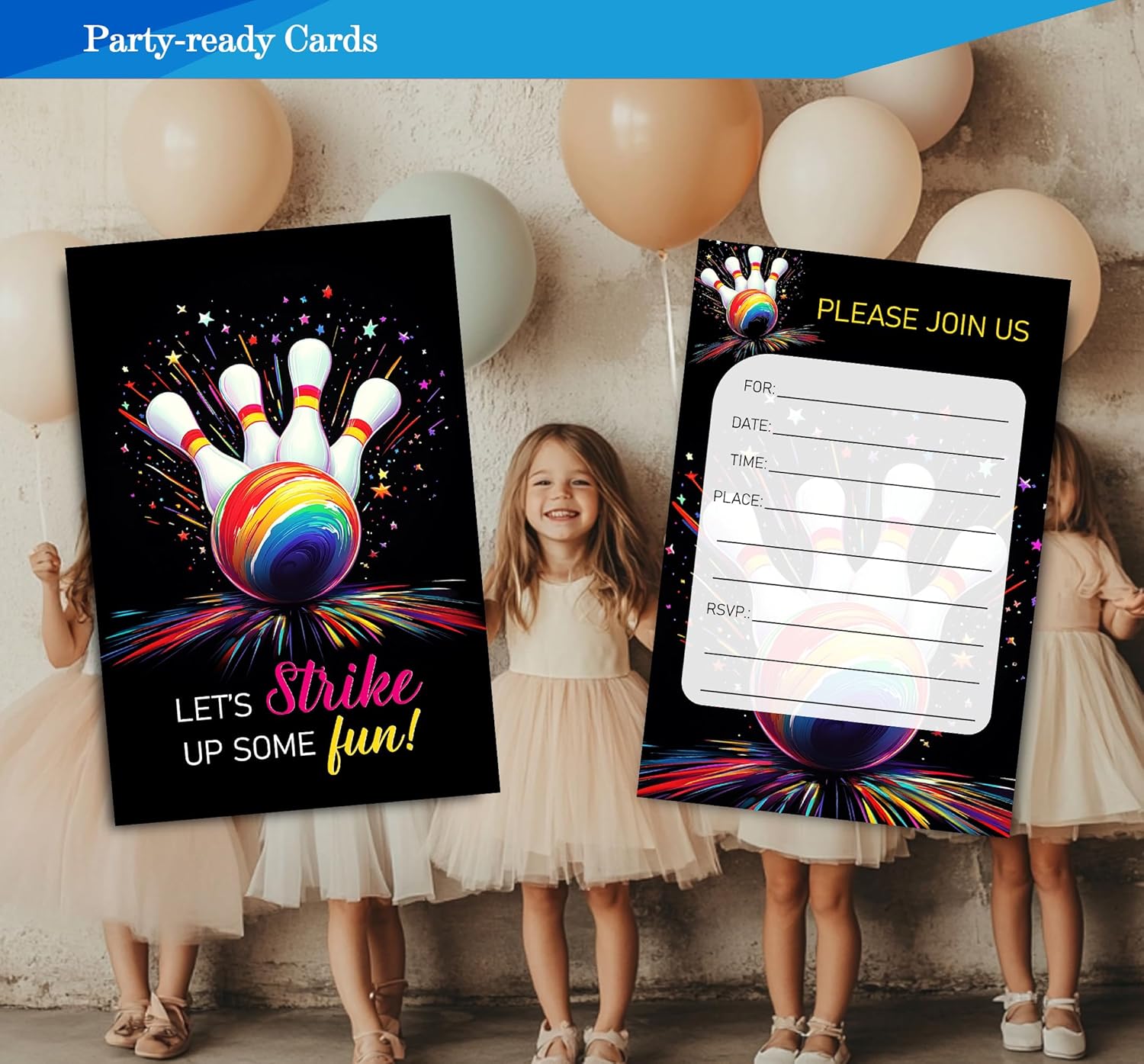 Bowling Birthday Invitations for Boys Girls 30 Sets 4x6 Inches